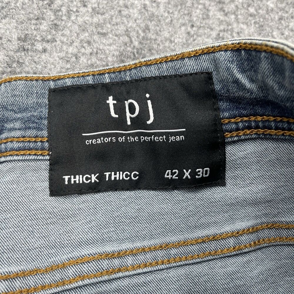 TPJ The Perfect Jeans Mens 42x30 Thick Sky Light Blue Straight Leg Stretch NWT - Picture 9 of 15